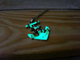 Anchor and skull glow-in-the-dark necklace Edgy maritime jewelry Glow pendant with anchor and skull design Unique nautical accessory Skull - Pink Horse Florida