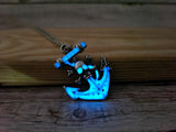 Anchor and skull glow-in-the-dark necklace Edgy maritime jewelry Glow pendant with anchor and skull design Unique nautical accessory Skull - Pink Horse Florida