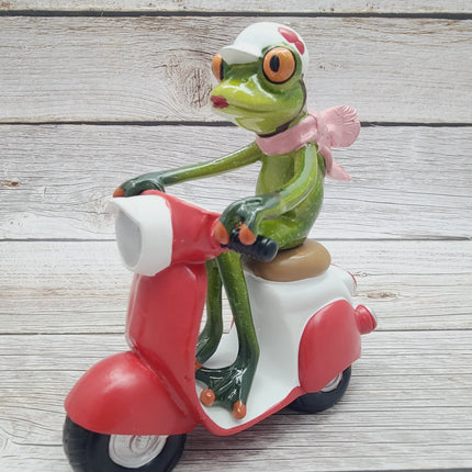 Funny Frog Figurine, Frog on Vespa, On Sale Frog Figurine, Frog Figurine, Frog Collectibles, Frog Sculpture - Pink Horse Florida