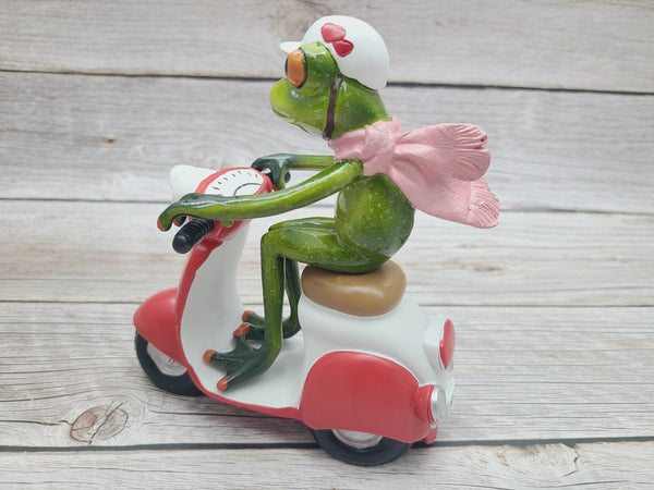 Funny Frog Figurine, Frog on Vespa, On Sale Frog Figurine, Frog Figurine, Frog Collectibles, Frog Sculpture - Pink Horse Florida