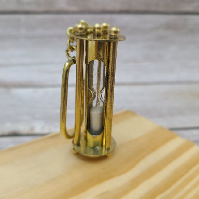 Sand Timer Keychain, Brass Sand Timer Keychain, Brass Key Ring, Nautical Keychain, Hourglass, Vintage Reproduction Hourglass - Pink Horse Florida