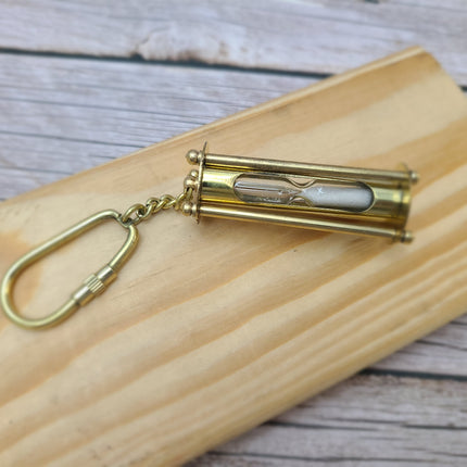 Sand Timer Keychain, Brass Sand Timer Keychain, Brass Key Ring, Nautical Keychain, Hourglass, Vintage Reproduction Hourglass - Pink Horse Florida