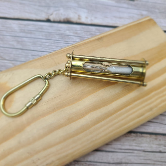 Sand Timer Keychain, Brass Sand Timer Keychain, Brass Key Ring, Nautical Keychain, Hourglass, Vintage Reproduction Hourglass - Pink Horse Florida