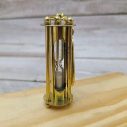 Sand Timer Keychain, Brass Sand Timer Keychain, Brass Key Ring, Nautical Keychain, Hourglass, Vintage Reproduction Hourglass - Pink Horse Florida