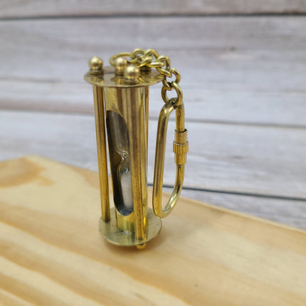 Sand Timer Keychain, Brass Sand Timer Keychain, Brass Key Ring, Nautical Keychain, Hourglass, Vintage Reproduction Hourglass - Pink Horse Florida