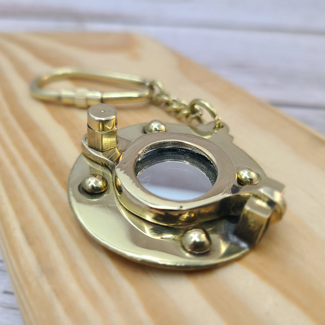 Porthole Keychain, Brass Porthole Keychain, Solid Brass Porthole Mirror Key Chain Nautical Ship Porthole Key Ring - Pink Horse Florida