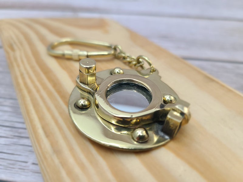 Porthole Keychain, Brass Porthole Keychain, Solid Brass Porthole Mirror Key Chain Nautical Ship Porthole Key Ring - Pink Horse Florida