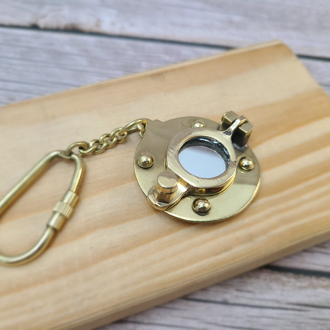 Porthole Keychain, Brass Porthole Keychain, Solid Brass Porthole Mirror Key Chain Nautical Ship Porthole Key Ring - Pink Horse Florida