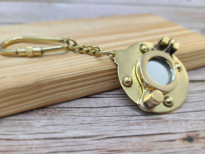 Porthole Keychain, Brass Porthole Keychain, Solid Brass Porthole Mirror Key Chain Nautical Ship Porthole Key Ring - Pink Horse Florida