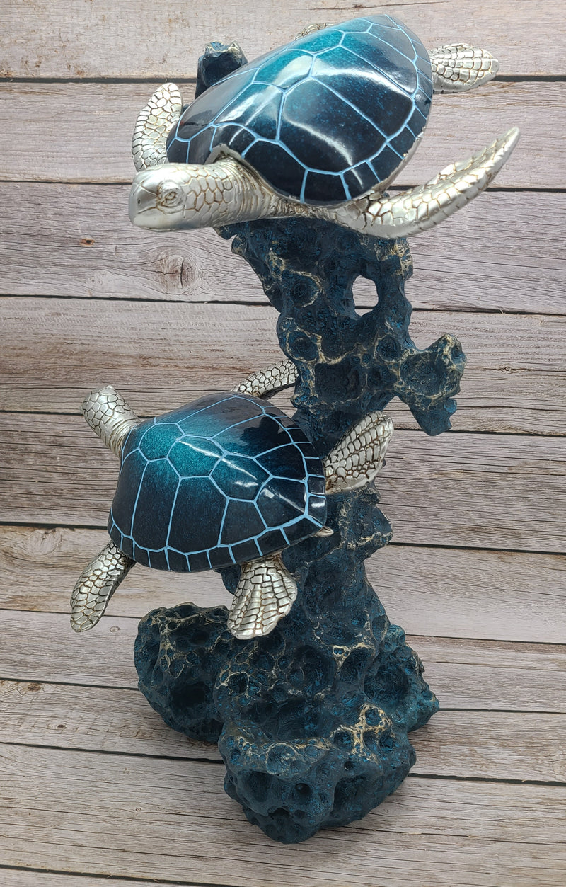 Turtle Figurine, JUMBO Sea Turtle Figurine, Double Turtle Figurine, Turtle Decor, Sea Turtle Decor, Beach Home, Beach Decor, Ocean Decor - Pink Horse Florida