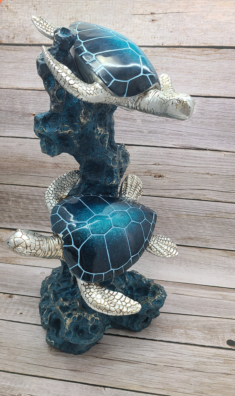 Turtle Figurine, JUMBO Sea Turtle Figurine, Double Turtle Figurine, Turtle Decor, Sea Turtle Decor, Beach Home, Beach Decor, Ocean Decor - Pink Horse Florida