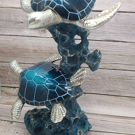 Turtle Figurine, JUMBO Sea Turtle Figurine, Double Turtle Figurine, Turtle Decor, Sea Turtle Decor, Beach Home, Beach Decor, Ocean Decor - Pink Horse Florida