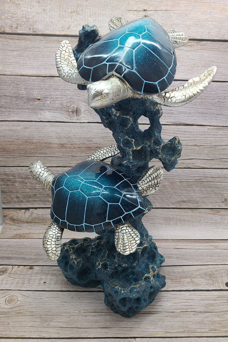 Turtle Figurine, JUMBO Sea Turtle Figurine, Double Turtle Figurine, Turtle Decor, Sea Turtle Decor, Beach Home, Beach Decor, Ocean Decor - Pink Horse Florida