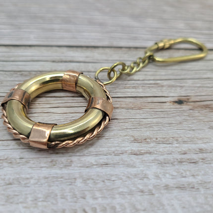 Life Ring Keychain, Life Ring, Antique Reproduction Brass Keychain, Nautical Keychain, Life Preserver Keychain - Pink Horse Florida