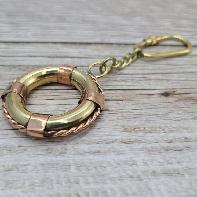 Life Ring Keychain, Life Ring, Antique Reproduction Brass Keychain, Nautical Keychain, Life Preserver Keychain - Pink Horse Florida