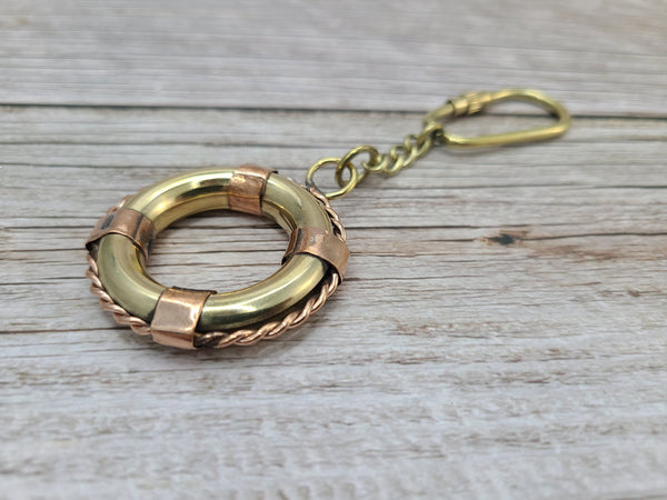 Life Ring Keychain, Life Ring, Antique Reproduction Brass Keychain, Nautical Keychain, Life Preserver Keychain - Pink Horse Florida