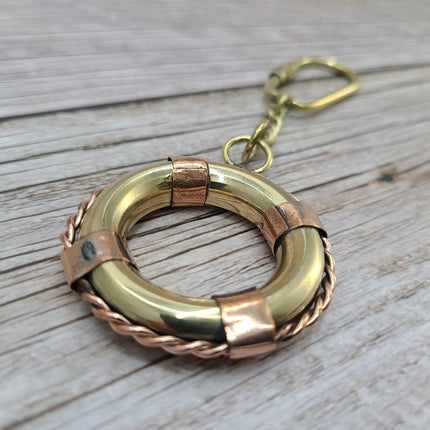 Life Ring Keychain, Life Ring, Antique Reproduction Brass Keychain, Nautical Keychain, Life Preserver Keychain - Pink Horse Florida