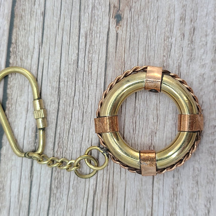 Life Ring Keychain, Life Ring, Antique Reproduction Brass Keychain, Nautical Keychain, Life Preserver Keychain - Pink Horse Florida