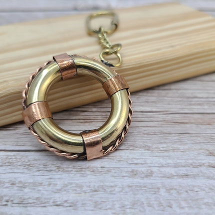 Life Ring Keychain, Life Ring, Antique Reproduction Brass Keychain, Nautical Keychain, Life Preserver Keychain - Pink Horse Florida