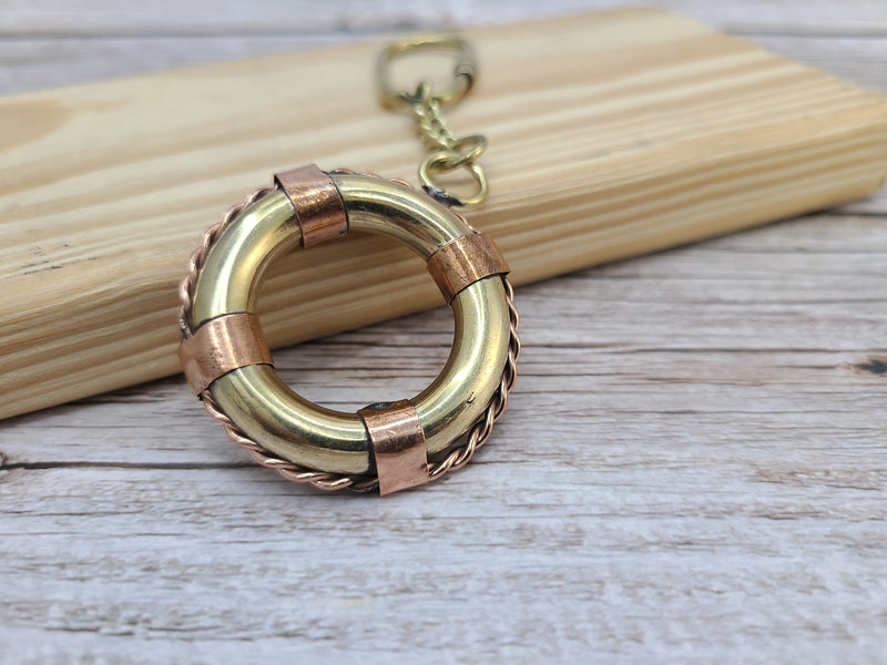 Life Ring Keychain, Life Ring, Antique Reproduction Brass Keychain, Nautical Keychain, Life Preserver Keychain - Pink Horse Florida