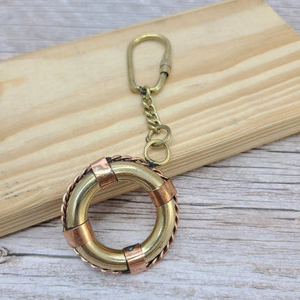 Life Ring Keychain, Life Ring, Antique Reproduction Brass Keychain, Nautical Keychain, Life Preserver Keychain - Pink Horse Florida