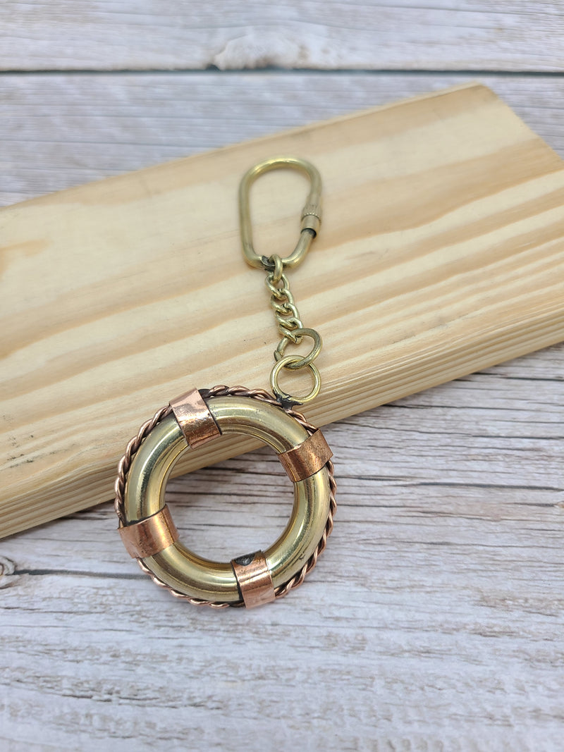 Life Ring Keychain, Life Ring, Antique Reproduction Brass Keychain, Nautical Keychain, Life Preserver Keychain - Pink Horse Florida