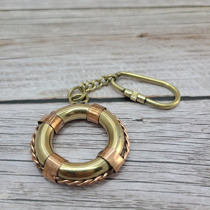 Life Ring Keychain, Life Ring, Antique Reproduction Brass Keychain, Nautical Keychain, Life Preserver Keychain - Pink Horse Florida