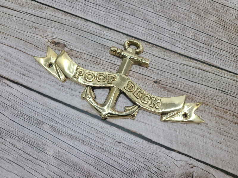 Poop Deck Sign, Poop Deck with Anchor, FREE SHIPPING Wall Sign, Brass Poop Deck Sign, Nursery Decor, Nautical Decor - Pink Horse Florida