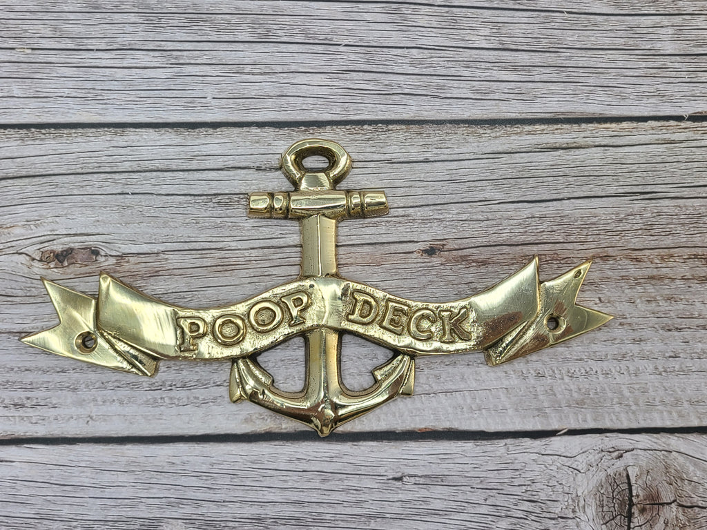 Poop Deck Sign, Poop Deck with Anchor, FREE SHIPPING Wall Sign, Brass Poop Deck Sign, Nursery Decor, Nautical Decor - Pink Horse Florida