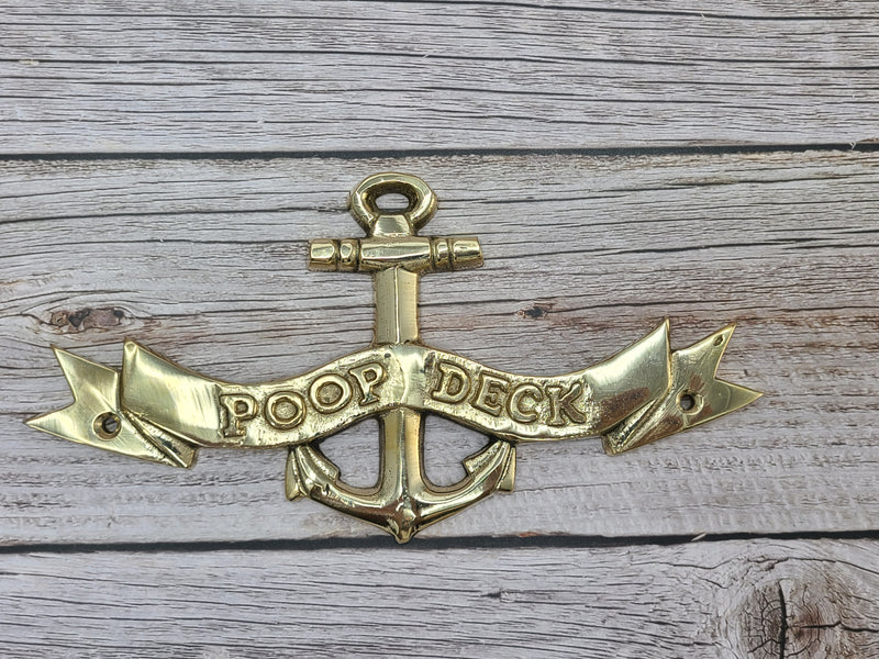 Poop Deck Sign, Poop Deck with Anchor, FREE SHIPPING Wall Sign, Brass Poop Deck Sign, Nursery Decor, Nautical Decor - Pink Horse Florida