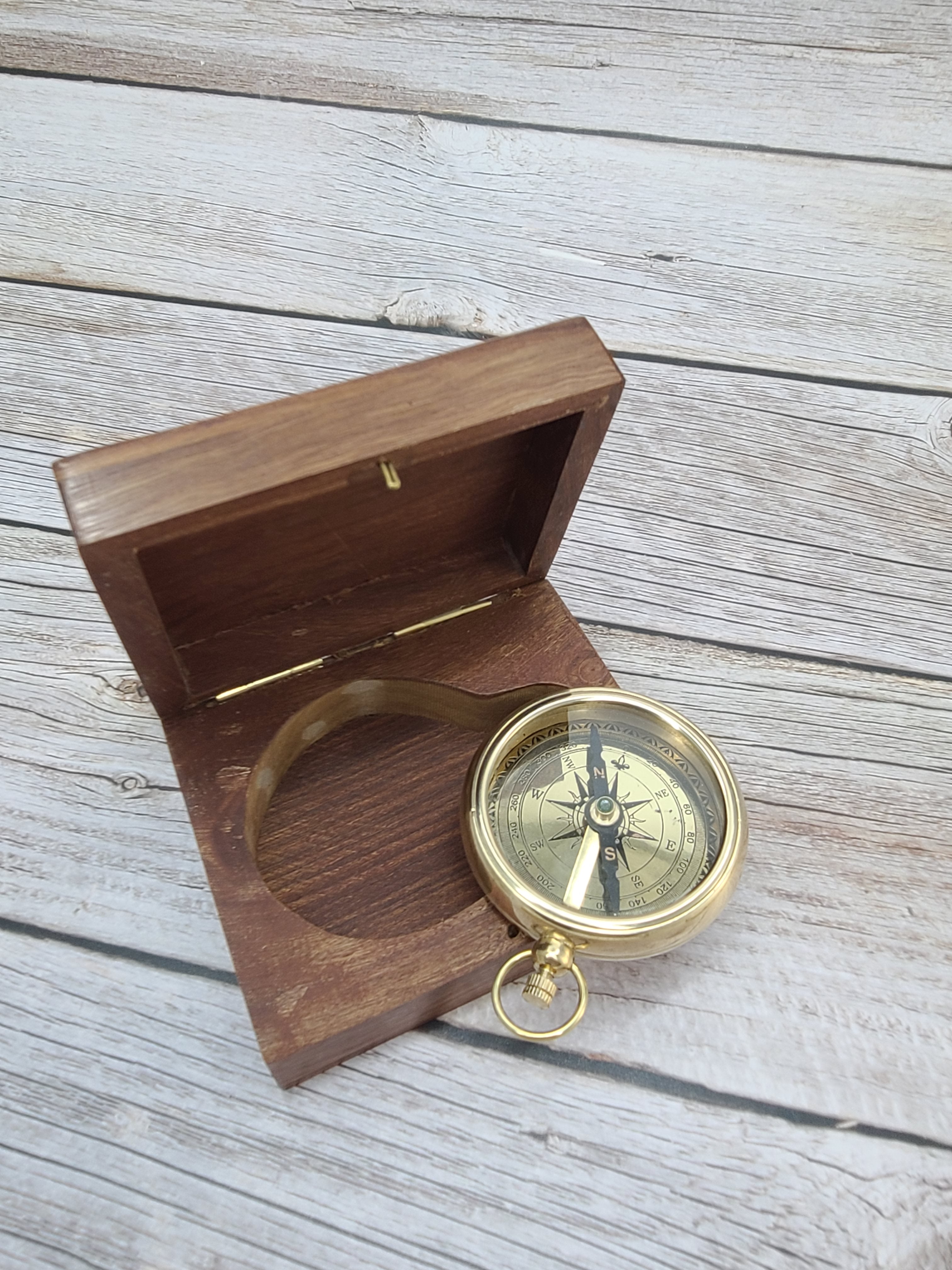 Antique Compass Reproduction, Vintage Compass, Brass Compass, Pocket Compass - Pink Horse Florida