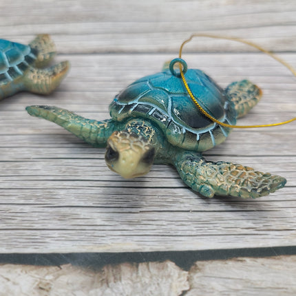Sea Turtle Ornament Figurine SET OF TWO, Blue Hanging Turtle, Sea Turtle Figurine, Turtle Christmas Ornament, Turtle Gift, Sea Turtle Gift - Pink Horse Florida