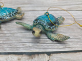 Sea Turtle Ornament Figurine SET OF TWO, Blue Hanging Turtle, Sea Turtle Figurine, Turtle Christmas Ornament, Turtle Gift, Sea Turtle Gift - Pink Horse Florida