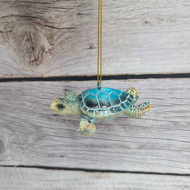 Sea Turtle Ornament Figurine SET OF TWO, Blue Hanging Turtle, Sea Turtle Figurine, Turtle Christmas Ornament, Turtle Gift, Sea Turtle Gift - Pink Horse Florida