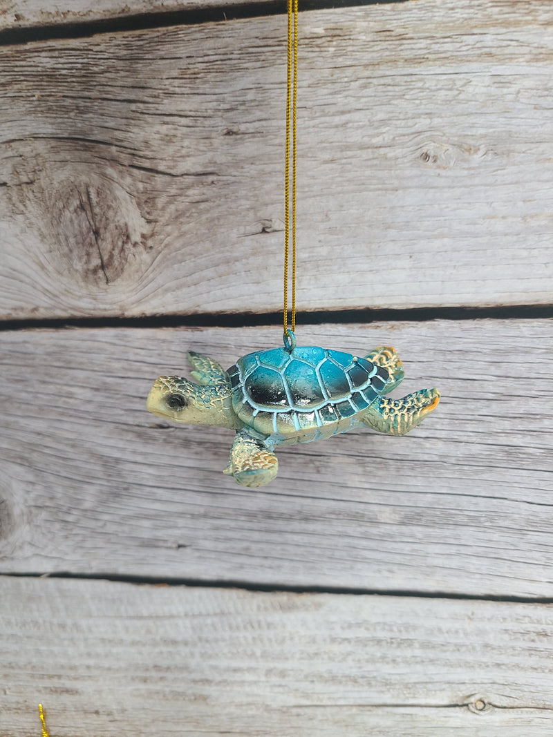 Sea Turtle Ornament Figurine SET OF TWO, Blue Hanging Turtle, Sea Turtle Figurine, Turtle Christmas Ornament, Turtle Gift, Sea Turtle Gift - Pink Horse Florida