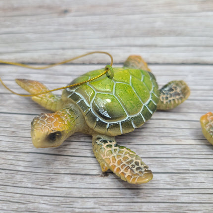 Sea Turtle Ornament Figurine SET OF TWO, Blue Hanging Turtle, Sea Turtle Figurine, Turtle Christmas Ornament, Turtle Gift, Sea Turtle Gift - Pink Horse Florida