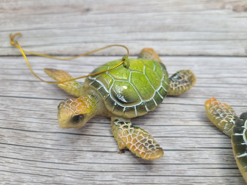 Sea Turtle Ornament Figurine SET OF TWO, Blue Hanging Turtle, Sea Turtle Figurine, Turtle Christmas Ornament, Turtle Gift, Sea Turtle Gift - Pink Horse Florida