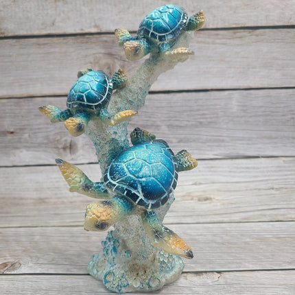 Turtle Figurine, Sea Turtle Figurine, Triple Turtle Figurine, Turtle Decor, Sea Turtle Decor, Beach - Pink Horse Florida