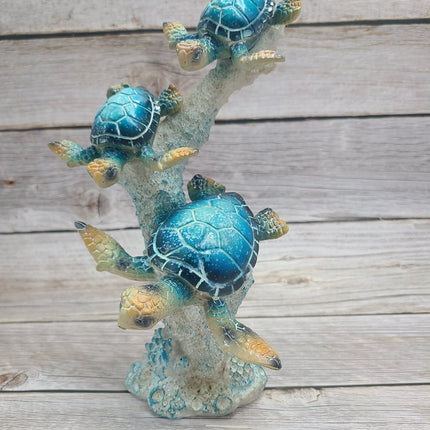 Turtle Figurine, Sea Turtle Figurine, Triple Turtle Figurine, Turtle Decor, Sea Turtle Decor, Beach - Pink Horse Florida