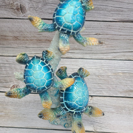 Turtle Figurine, Sea Turtle Figurine, Triple Turtle Figurine, Turtle Decor, Sea Turtle Decor, Beach - Pink Horse Florida