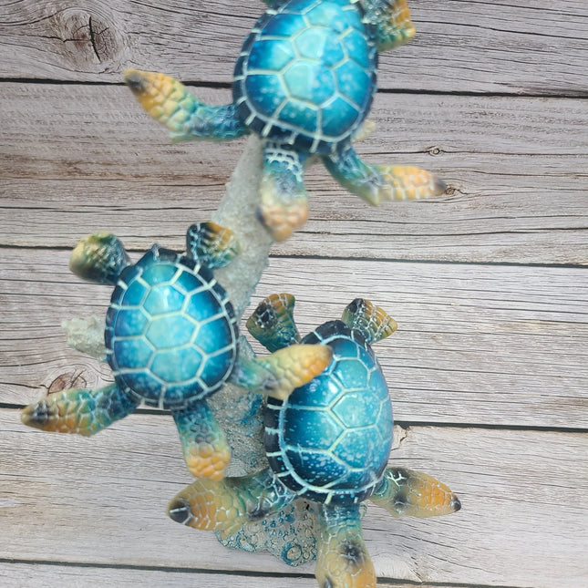 Turtle Figurine, Sea Turtle Figurine, Triple Turtle Figurine, Turtle Decor, Sea Turtle Decor, Beach - Pink Horse Florida
