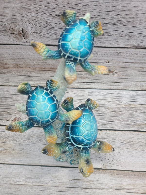 Turtle Figurine, Sea Turtle Figurine, Triple Turtle Figurine, Turtle Decor, Sea Turtle Decor, Beach - Pink Horse Florida