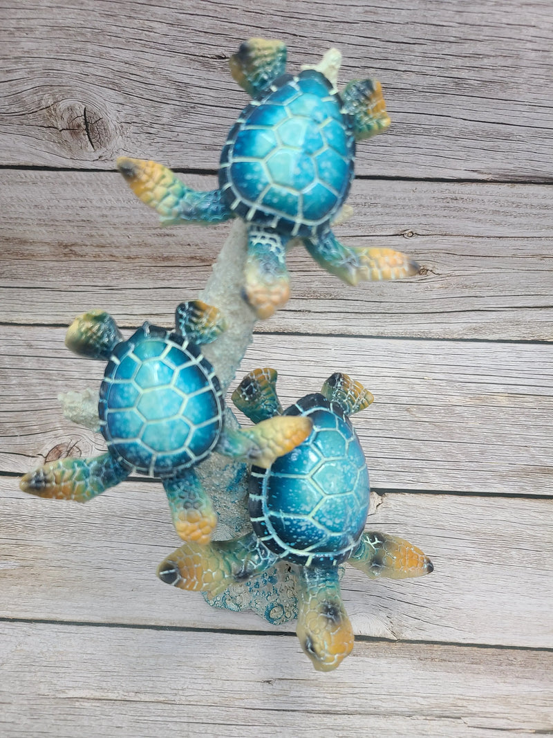 Turtle Figurine, Sea Turtle Figurine, Triple Turtle Figurine, Turtle Decor, Sea Turtle Decor, Beach - Pink Horse Florida