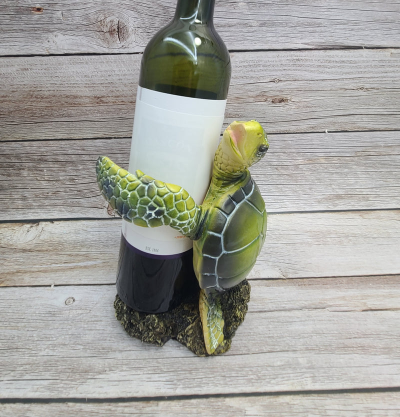 Sea Turtle Bottle Holder, Turtle Figurine, Blue Turtle Wine Bottle Holder, Nautical Wine Bottle Holder - Pink Horse Florida