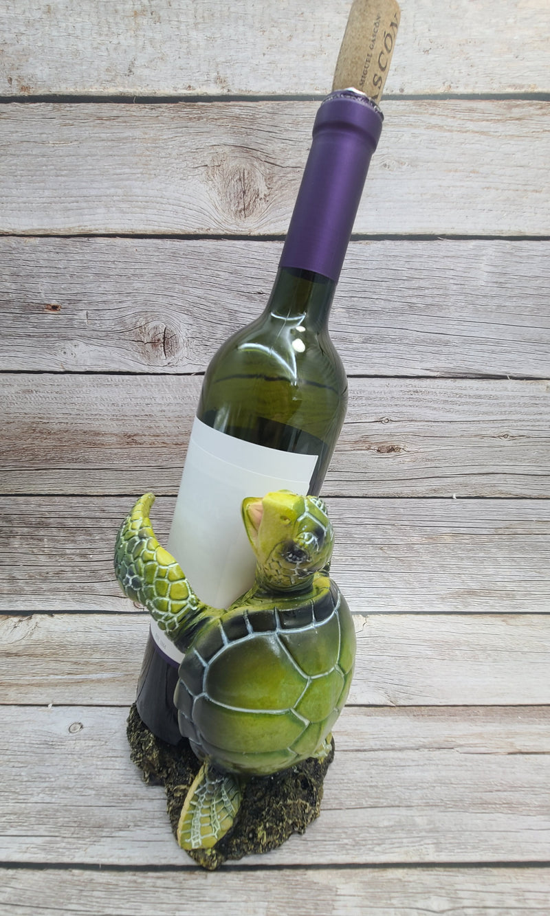 Sea Turtle Bottle Holder, Turtle Figurine, Blue Turtle Wine Bottle Holder, Nautical Wine Bottle Holder - Pink Horse Florida