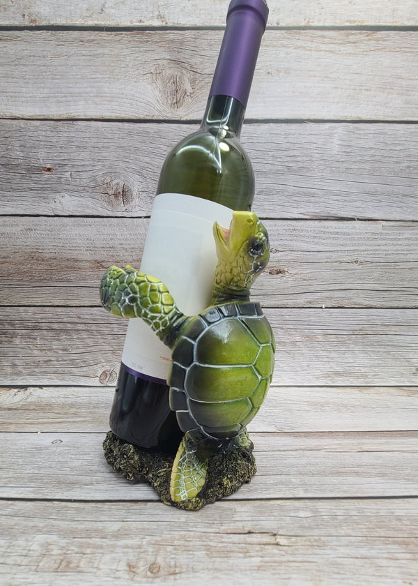 Sea Turtle Bottle Holder, Turtle Figurine, Blue Turtle Wine Bottle Holder, Nautical Wine Bottle Holder - Pink Horse Florida