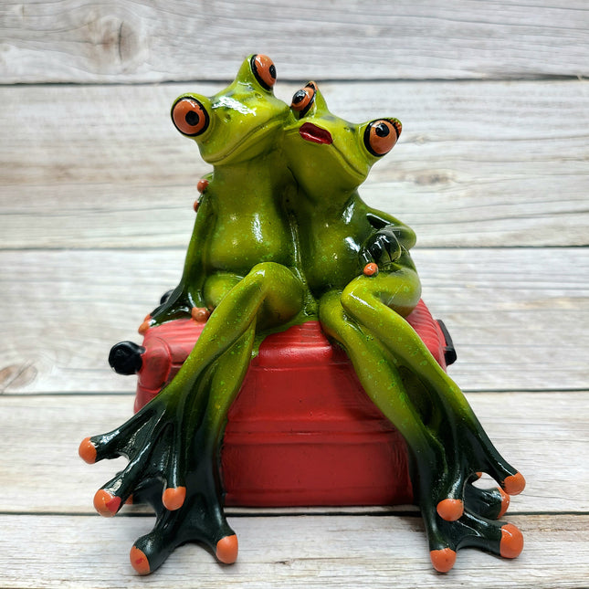 Funny Frog Figurine, Travel Lovers Frog, Frog Couple, Gift for Him, Gift for Her, Penny Bank Frog Figurine, Funny Figurine, Office Decor - Pink Horse Florida