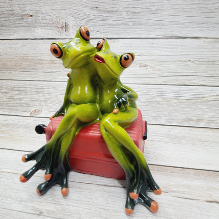 Funny Frog Figurine, Travel Lovers Frog, Frog Couple, Gift for Him, Gift for Her, Penny Bank Frog Figurine, Funny Figurine, Office Decor - Pink Horse Florida
