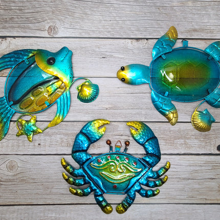 Metal Wall Art SET OF THREE, Sea Turtle Wall Art, Fish Wall Art, Crab Wall Art, Metal Wall Art - Pink Horse Florida