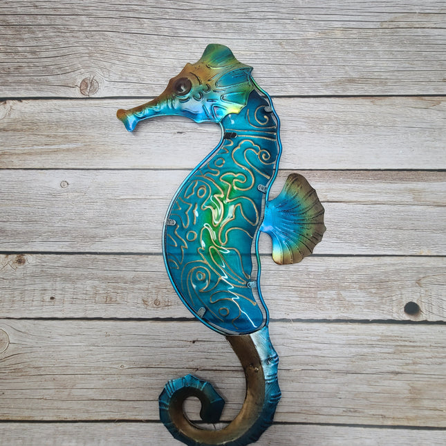 Seahorse Wall Art, Metal and Stained Glass Seahorse Decor, Metal Wall Art, Outdoor Wall Decor, Seahorse Gift, Seahorse Wall Art Metal - Pink Horse Florida